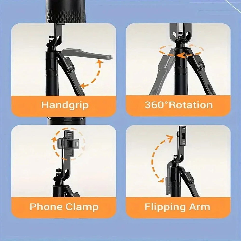 360° rotating pan-tilt selfie stick tripod