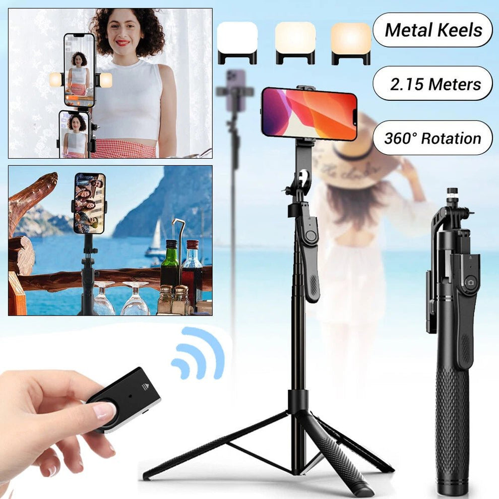 360° rotating pan-tilt selfie stick tripod