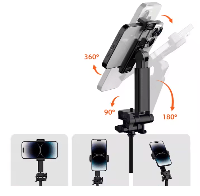 360° rotating pan-tilt selfie stick tripod