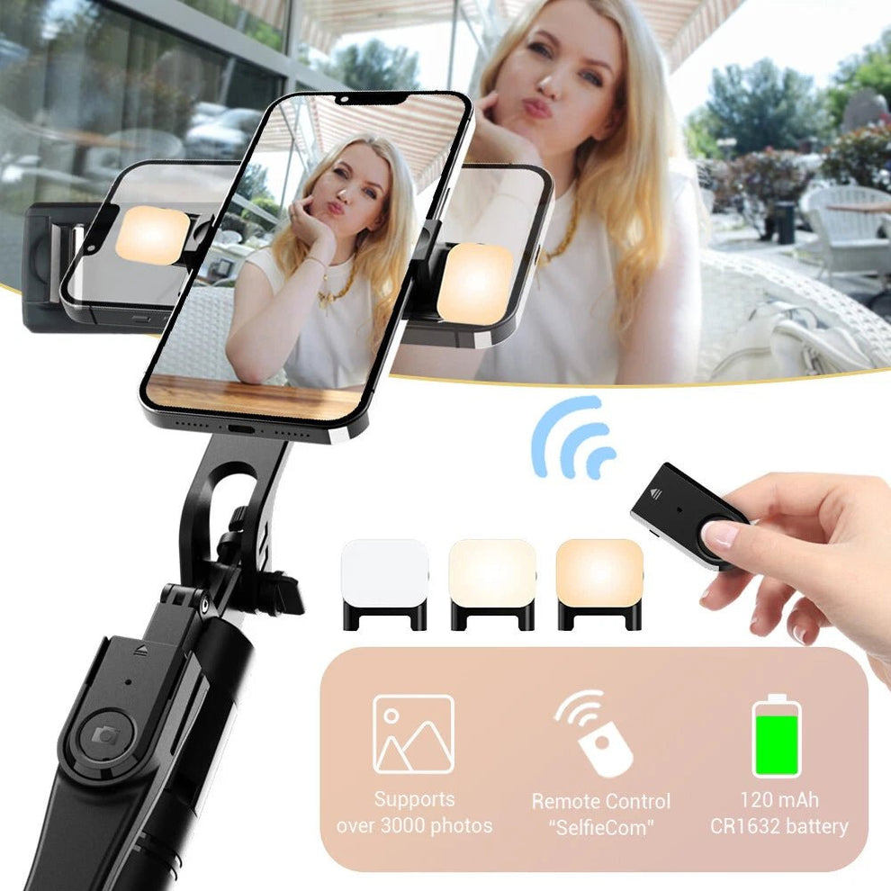 360° rotating pan-tilt selfie stick tripod