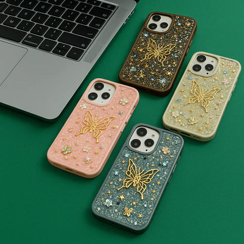 3d butterfly glitter rhinestone soft silicone iphone case