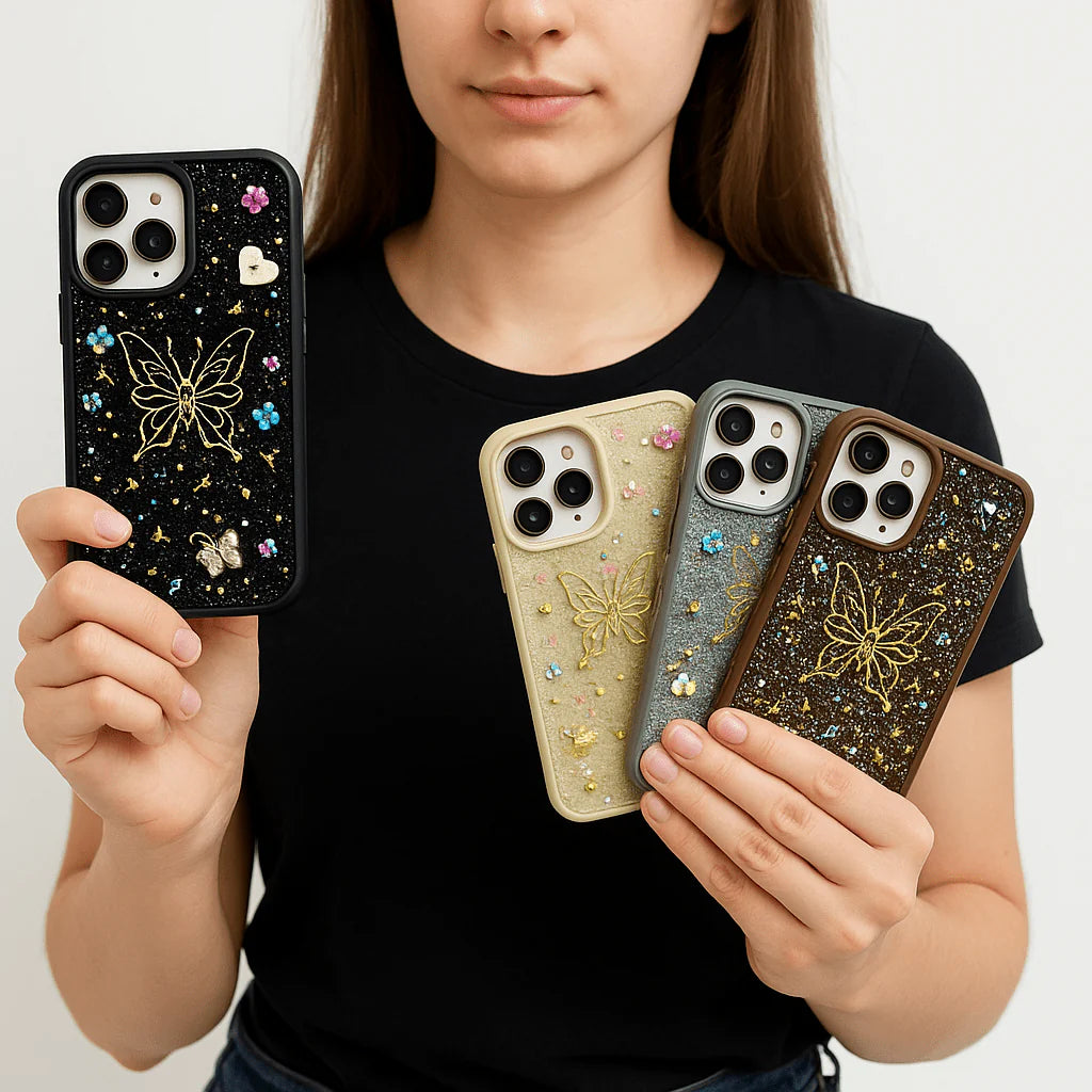 3d butterfly glitter rhinestone soft silicone iphone case