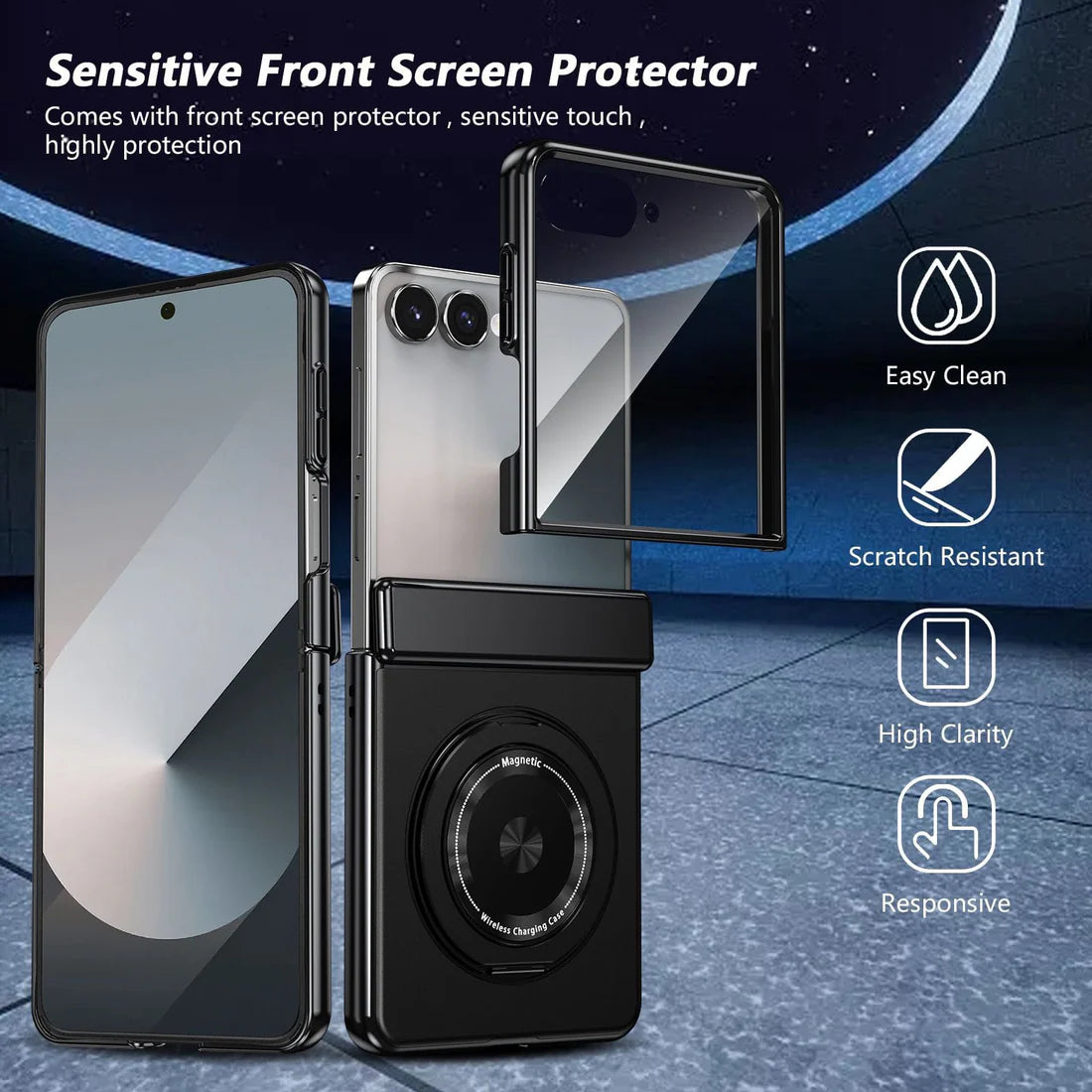 magnetic ring kickstand case with tempered glass