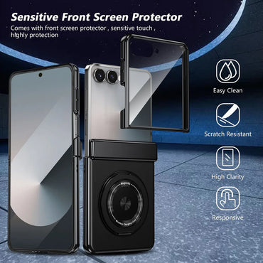 Magnetic Ring Kickstand Case with Tempered Glass