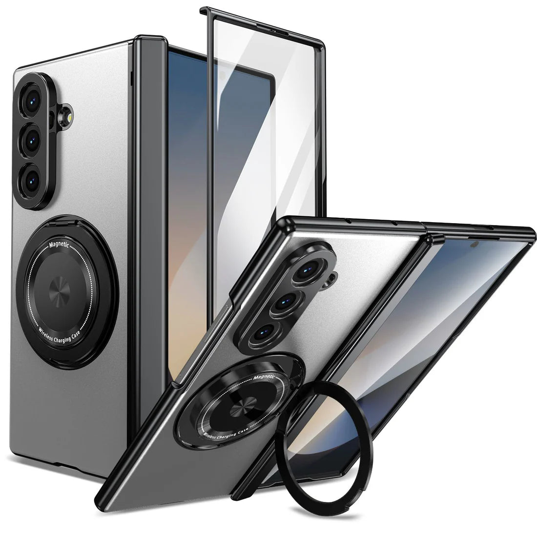 magnetic ring kickstand case with tempered glass
